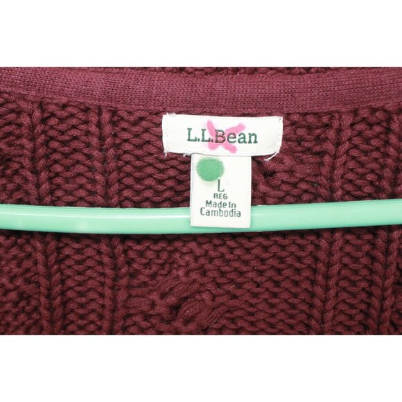 LL Bean Double L Cable Sweater Zip Cardigan Sweater Maroon Size L - Picture 7 of 12